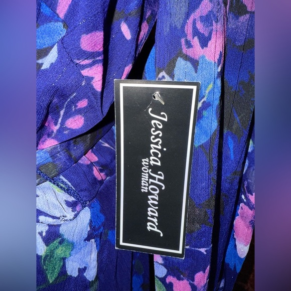 Jessica Howard NWT Blue and Pink Long Sleeve V-Neck Sundress Size 18W - Picture 9 of 10
